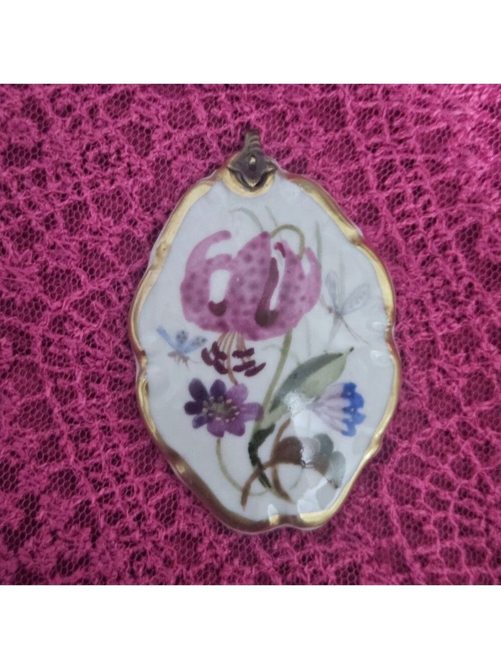Vintage Bavaria Floral Hand Painted Porcelain Pendant